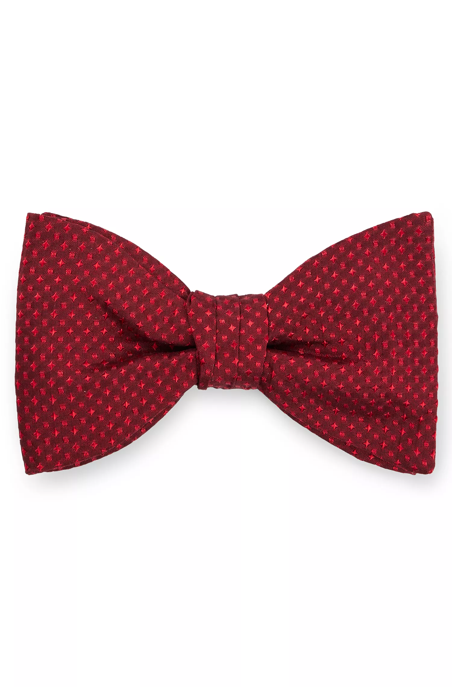 Gravata borboleta HUGO com estampa de bolinhas vermelhas em jacquard de seda.