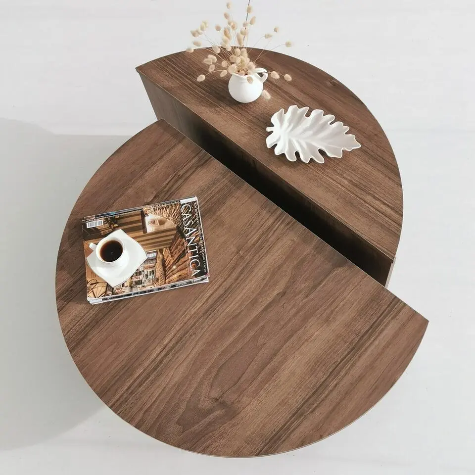 Salontafel Rond 90cm - Walnoot Bruin Melamine - Podium