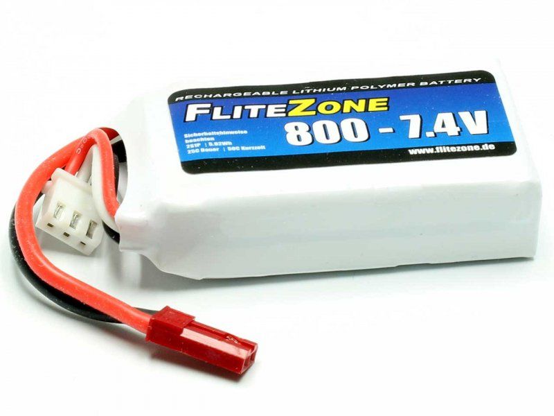 FliteZone RC-Akku LiPo 800 mAh 7.4 V 25C 2S LiPo Akku mit JST BEC Stecker für Flugmodelle