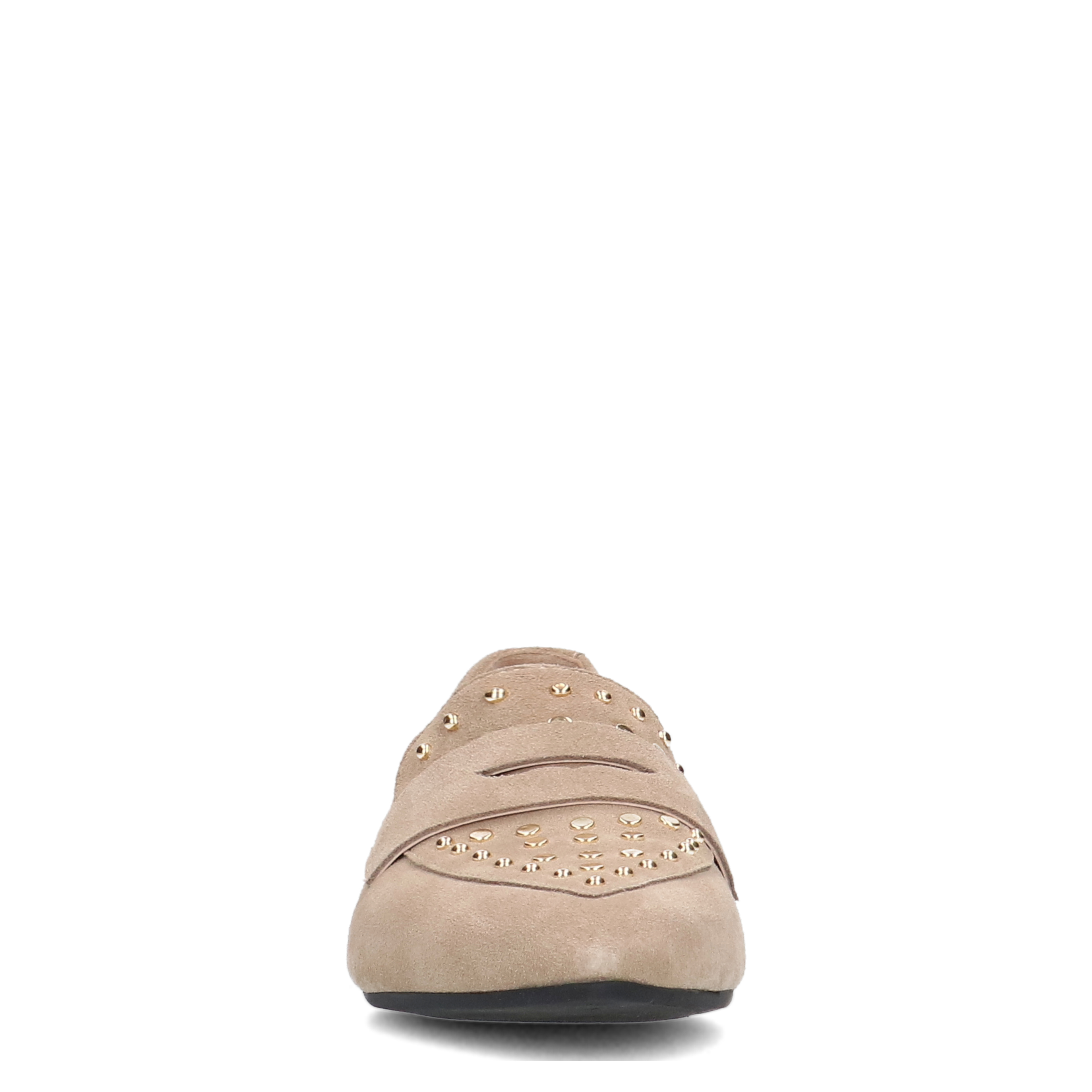Beige suède loafers met goudkleurige studs