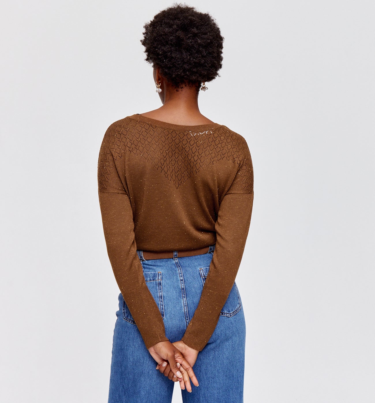 Pull fin irisé Femme - Marron