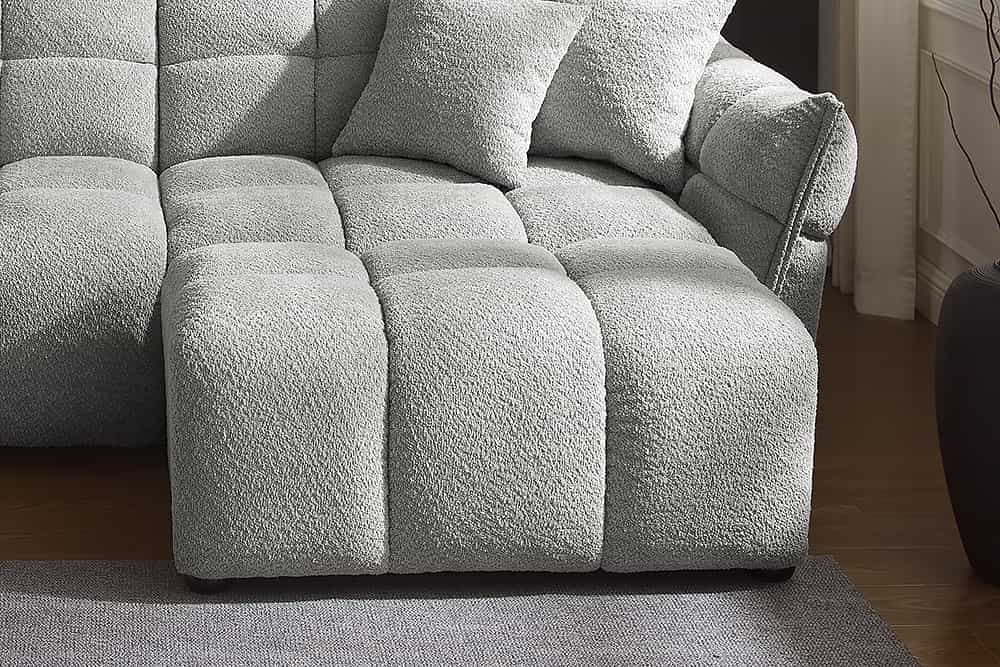 Moderner Hocker CLOUD 100cm grau Bouclé Federkern Fußhocker Sitzhocker