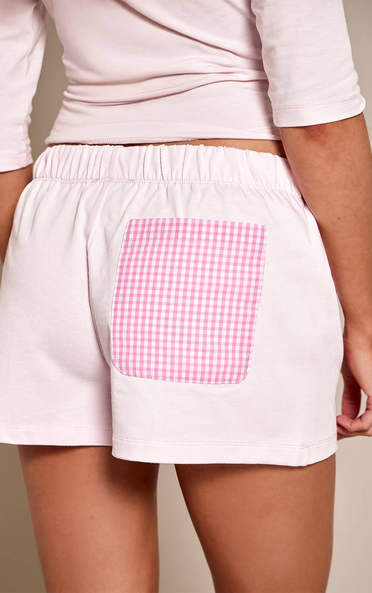 Rose Pâle Short En Jersey De Coton À Détail De Poche À Carreaux