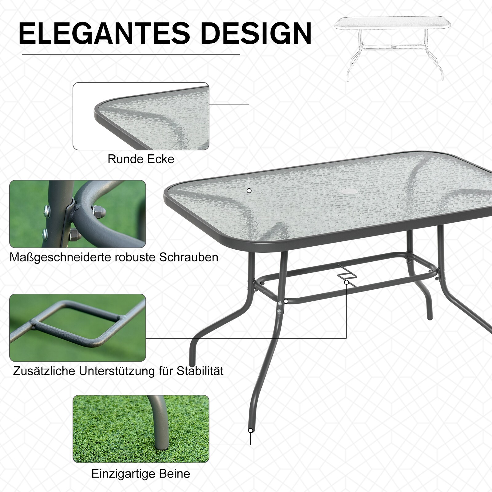 Outsunny Gartentisch mit Schirmloch carbongrau 120 x 80 x 70 cm (LxBxH)