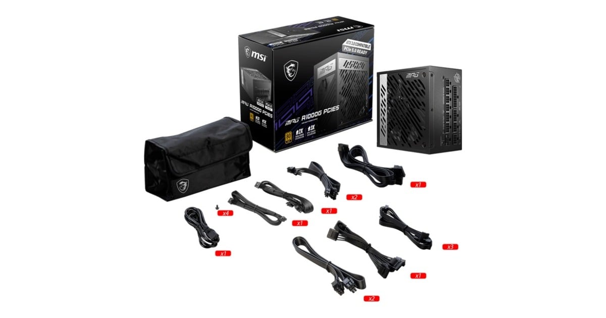 MSIMPG A1000G PCIE5 modulaire 1000 watt voeding   (Zwart, 1x 12V-2x6, 6x PCIe)
