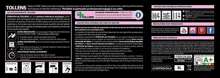 Peinture Tollens premium murs, boiseries et radiateurs satin noir 2,5L +20% gratuit