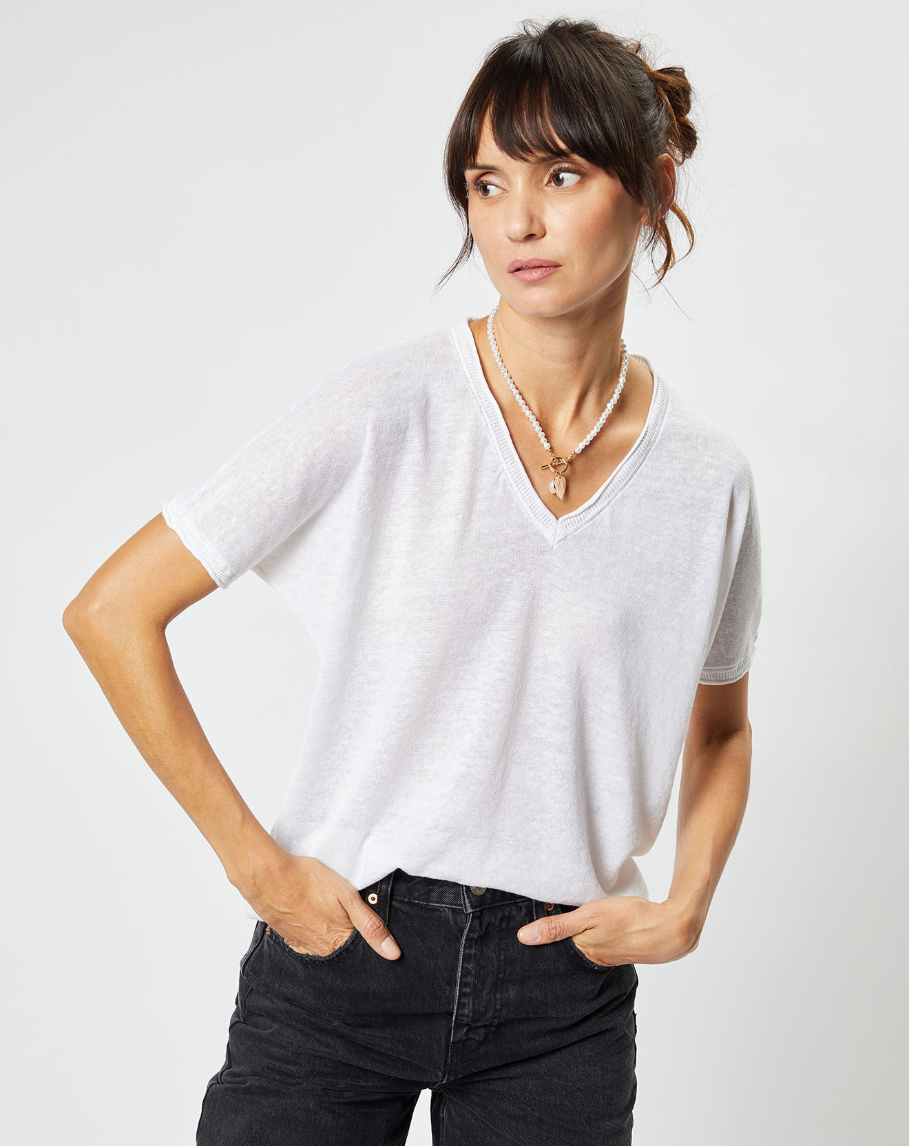 Maison Anje Pull en Lin & Coton Lelena blanc