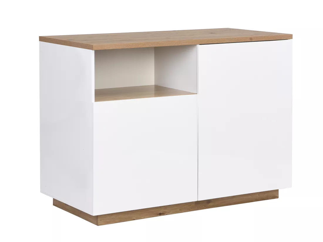 Ilot central de cuisine avec 2 portes et 1 niche en MDF - Naturel et blanc - CORELINA