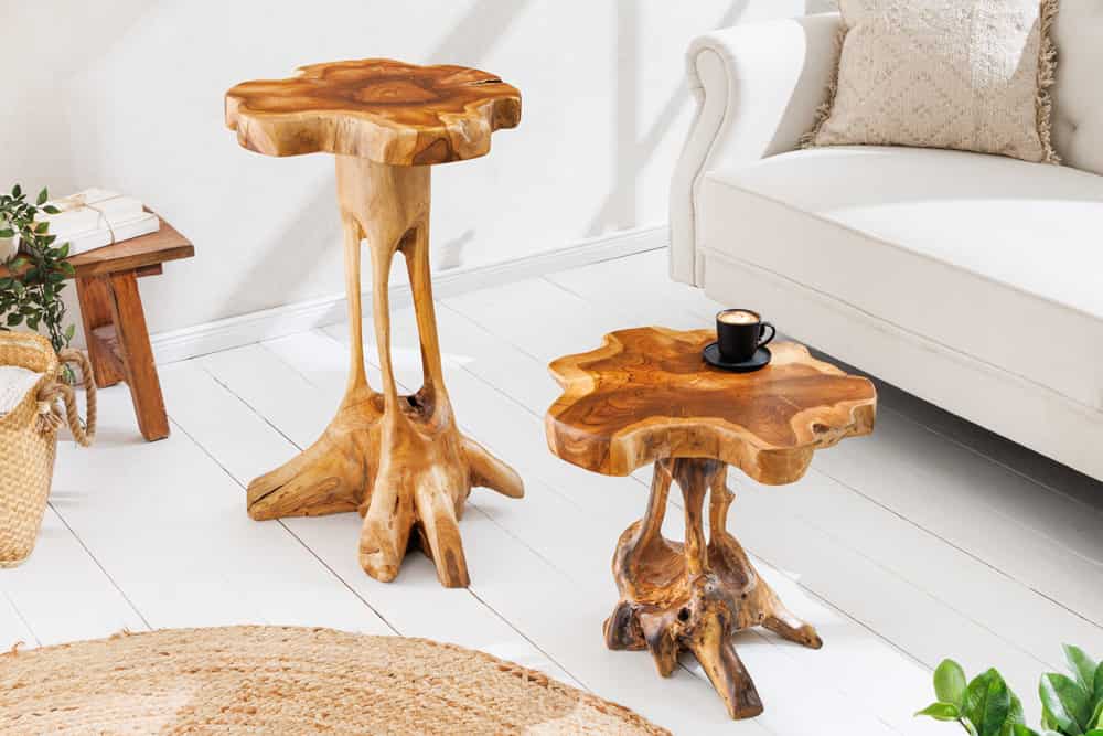 Massivholz Beistelltisch ROOT 40cm natur Teak aus Wurzelholz im Stelzen-Design