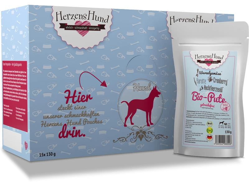 HerzensHund Nassfutter Getreidefrei Bio-Pute mit Bio-Karott Premium Bio-Ergänzungsfuttermittel für erwachsene Hunde