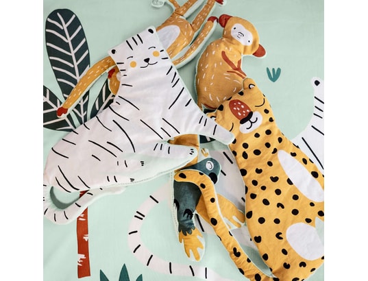 COTE DECO - Ensemble couette + 1 oreiller Parure de lit enfant jungle avec animaux à scratcher - 100...