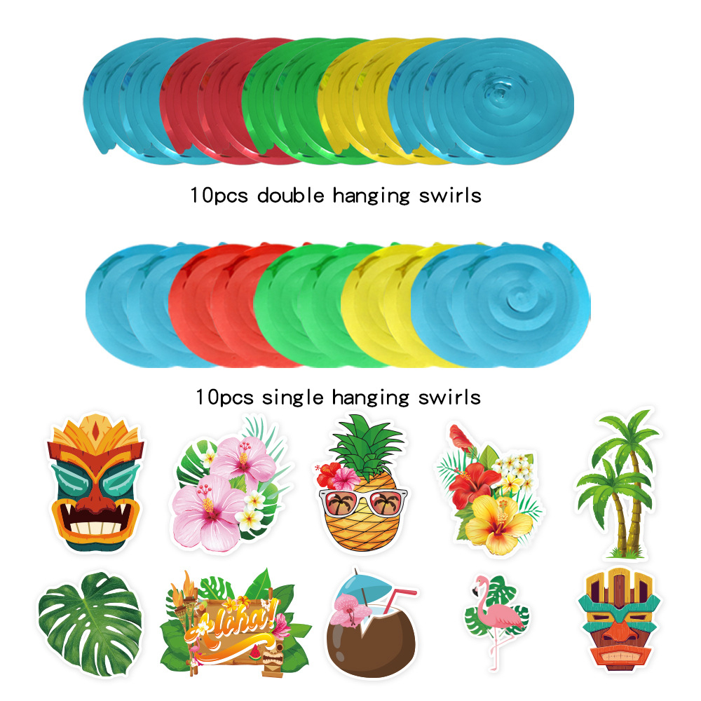 (20er Set) Party Spiral Girlande Sommer Tiki Deko Wirbel Hawaii Accessoire - Aloha
