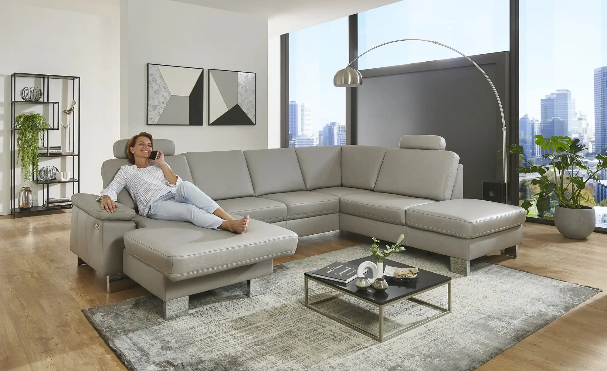 meinSofa Wohnlandschaft mit Sitz- und Rückenbezug aus Echtleder Samu-L