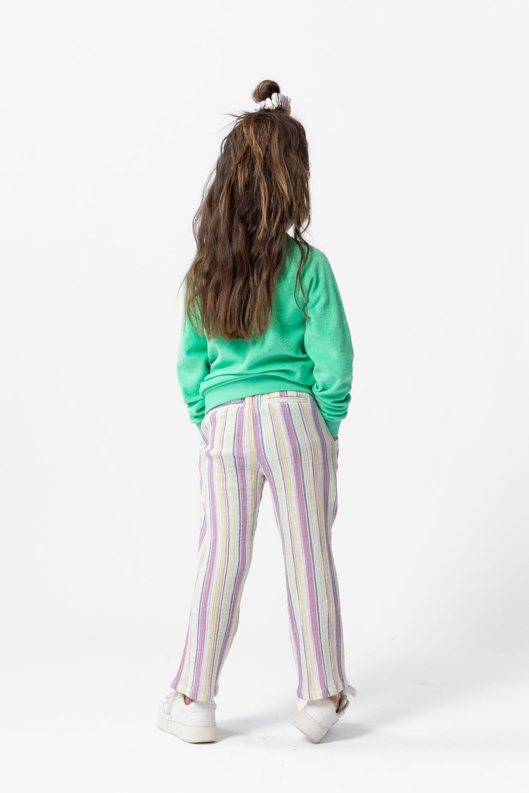 Paars geel gestreepte mousseline broek