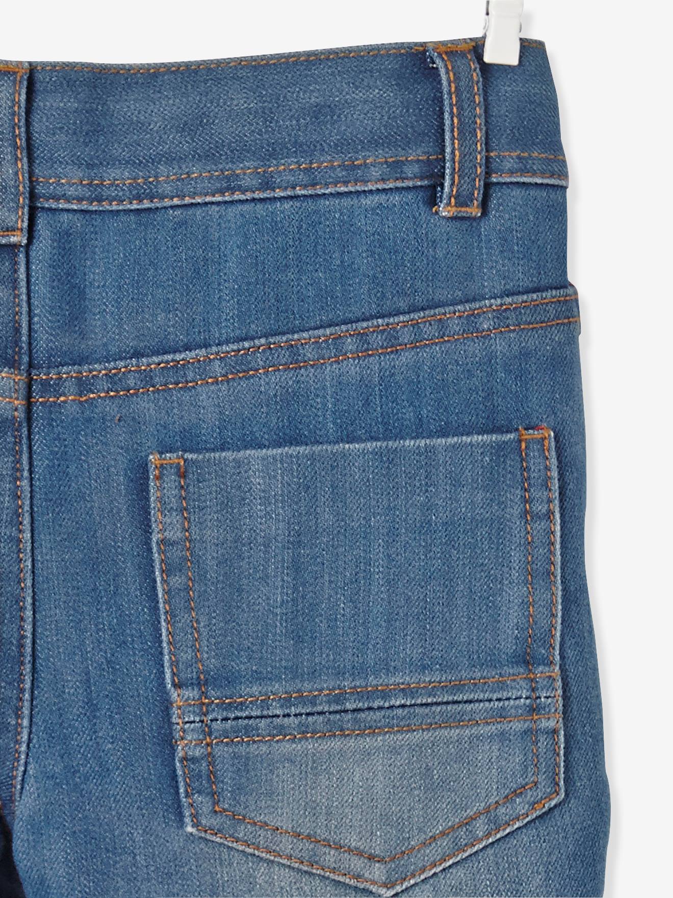 Calça jeans reta indestrutível para meninos, lavagem azul escura