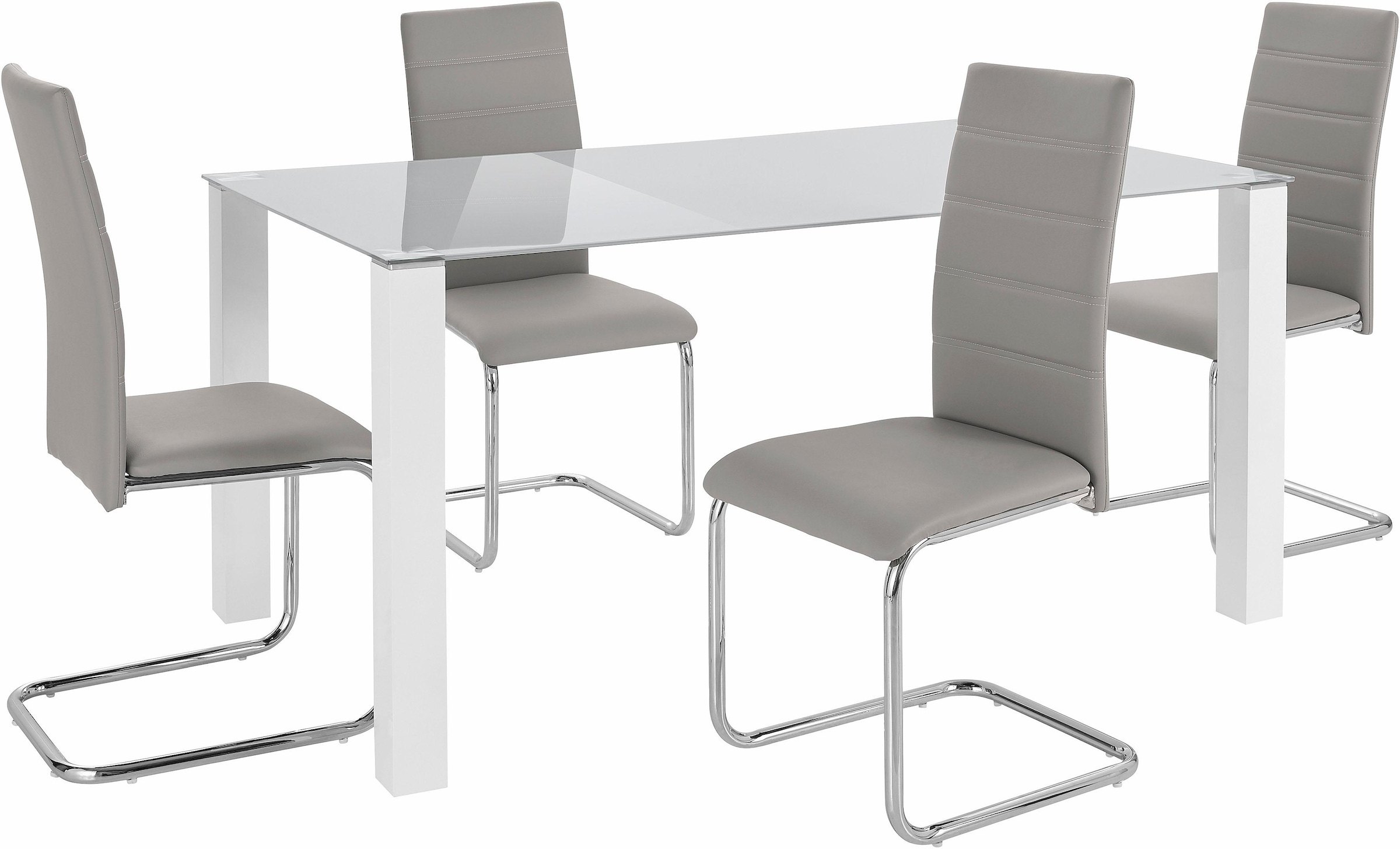 INOSIGN Essgruppe »Normadora« Set, 5 Stk. tlg. mit Glastisch, Freischwinger belastbar bis 120 KG
