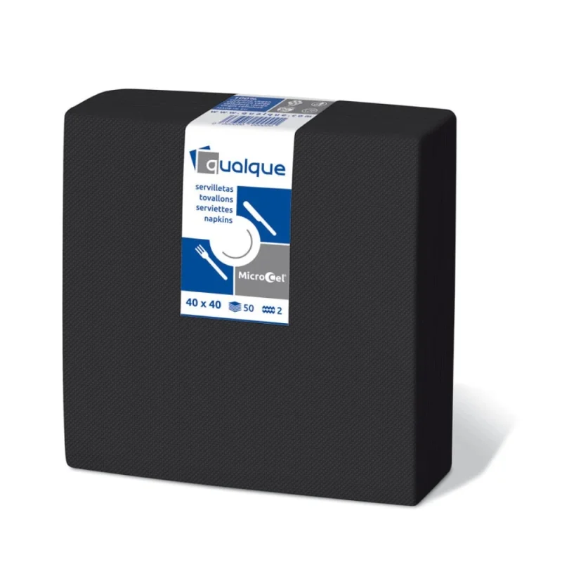 QUALQUE - Serviette de table double point - 40x40 - Noir - x1800