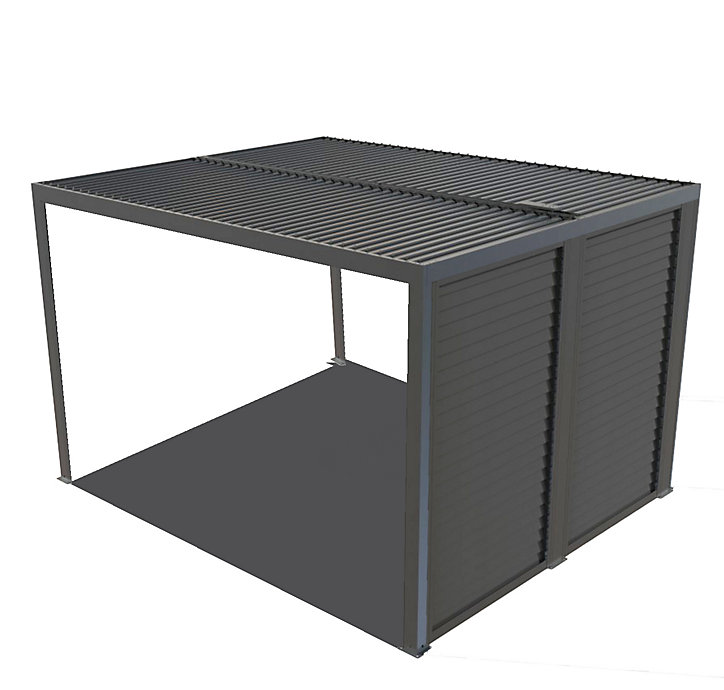 Pergola bioclimatique autoportante manuelle aluminium Habrita PER3630VBI gris 3,60 x 3 m avec 1 côté ventelles gris