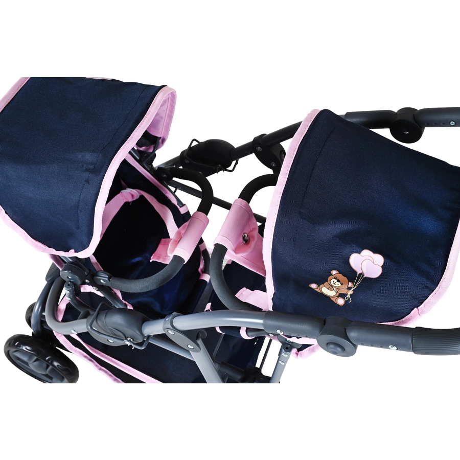 knorr toys® Zwillingspuppenwagen Milo - Navy pink bear blau
