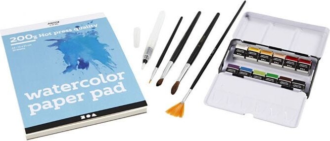 Akvarelsæt - Med Maling, Pensler Og Blok - Diy Kit