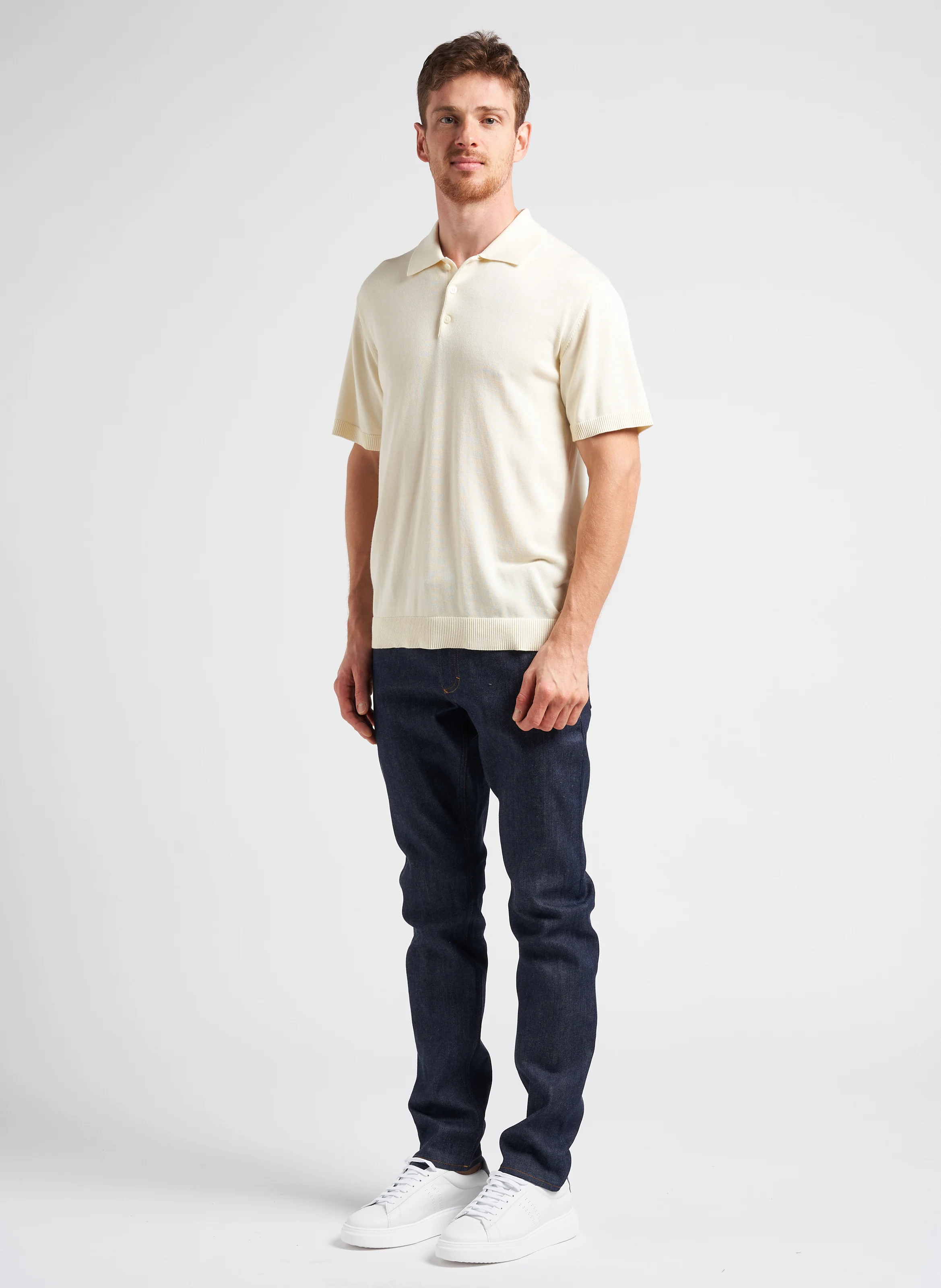 CAVLI - Pull col polo regular-fit en coton bio mélangé | Bleu