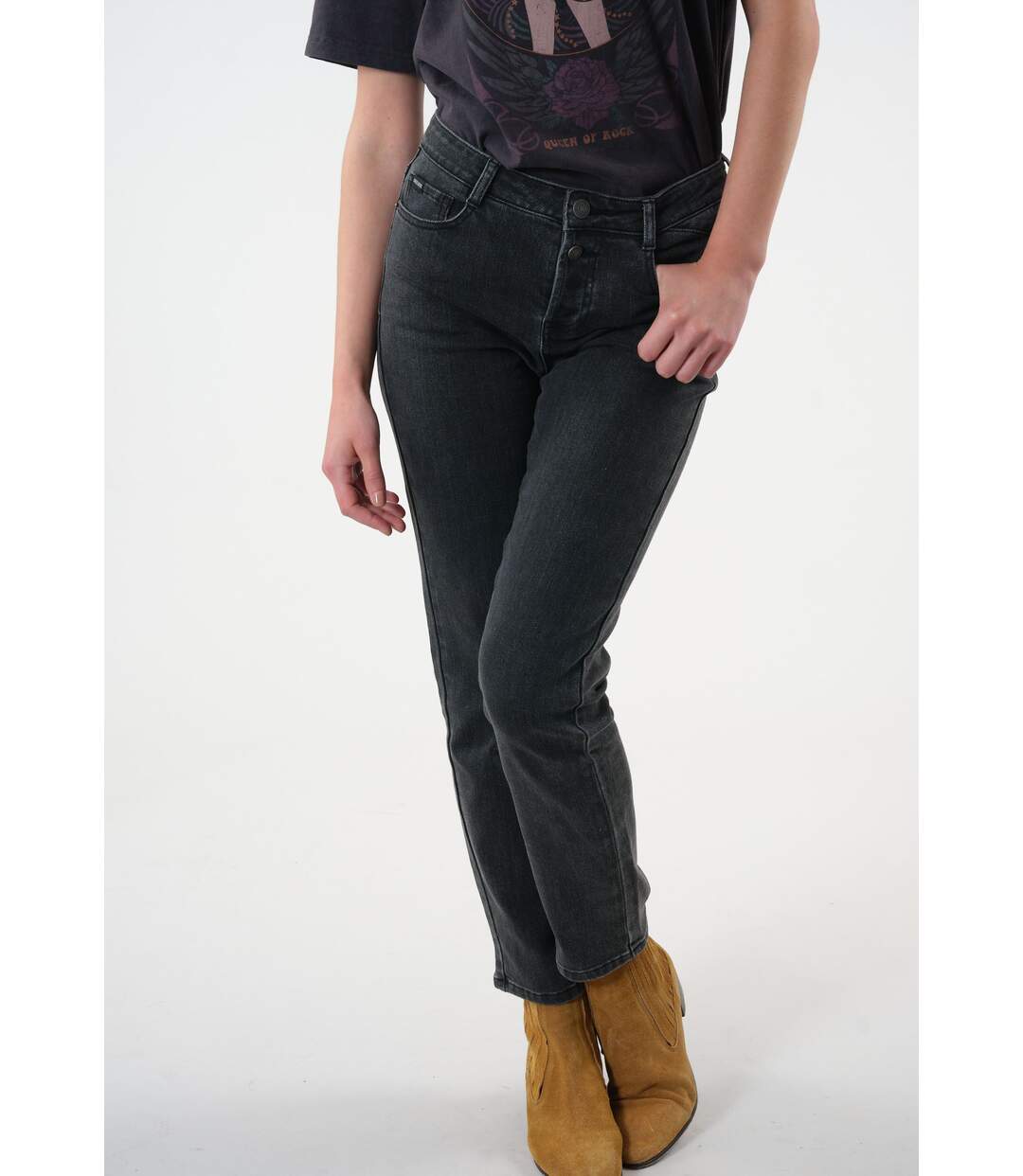Jeans noir effet usé RITA