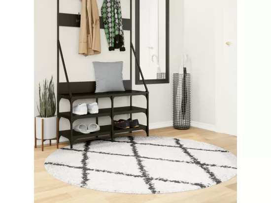 Tapis shaggy à poils longs moderne crème et noir ø 160 cm