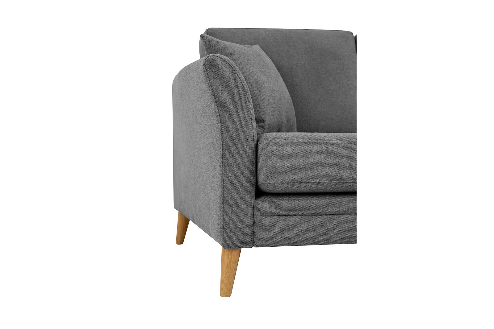 Eden hjørnesofa 2,5-seter med åpen ende høyre. Tekstil Brooklyn 3 Grey med ben i eik natur (15137).