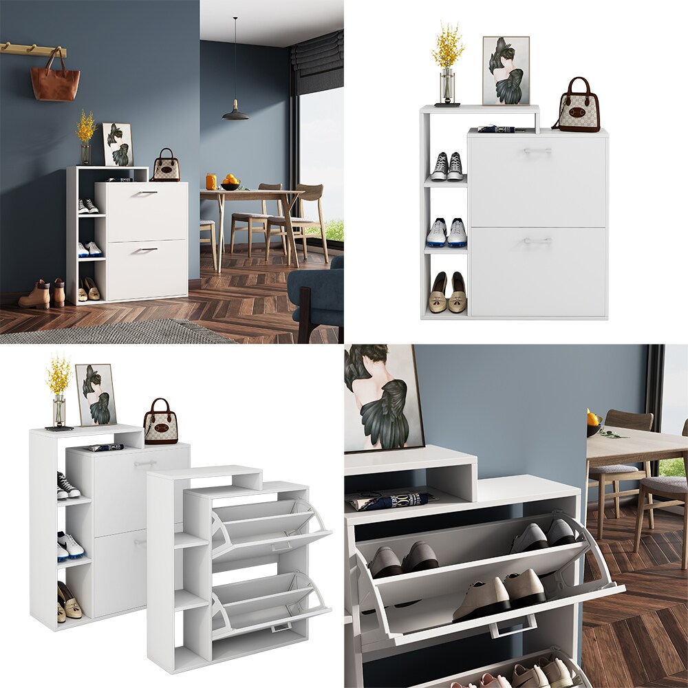 Oskar-Store Schuhschrank Tobias Weiß, 80 x 90 cm, 2-fach Schuhkipper mit Regal