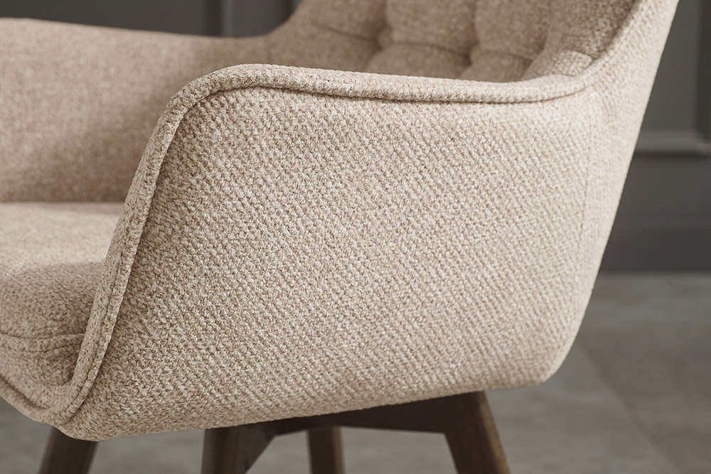Drehbarer Stuhl THOR beige Strukturstoff braun Wenge Eichenholz 360° mit Armlehne