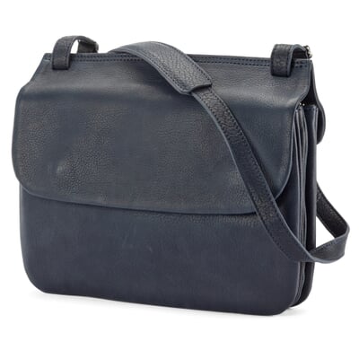Damen-Schultertasche Rindleder, Dunkelblau
