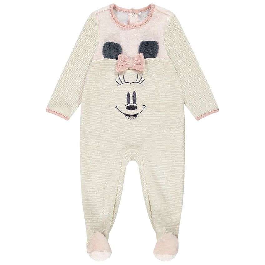Dors-bien en velours ottoman détails brodés Minnie Disney pour bébé fille - Blanc