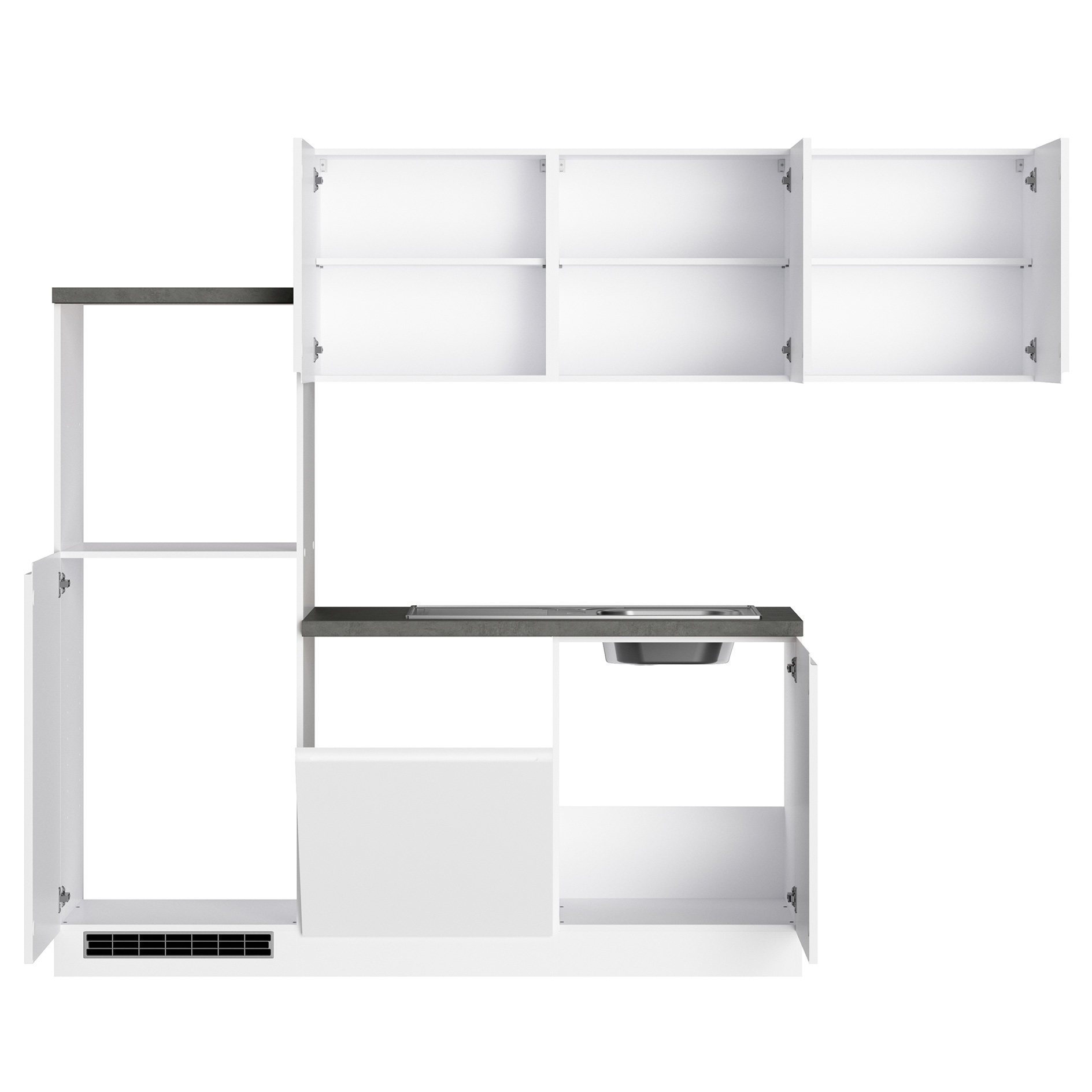 Winkelküche MONZA - weiß Hochglanz - Beton-Optik - 240x240 cm