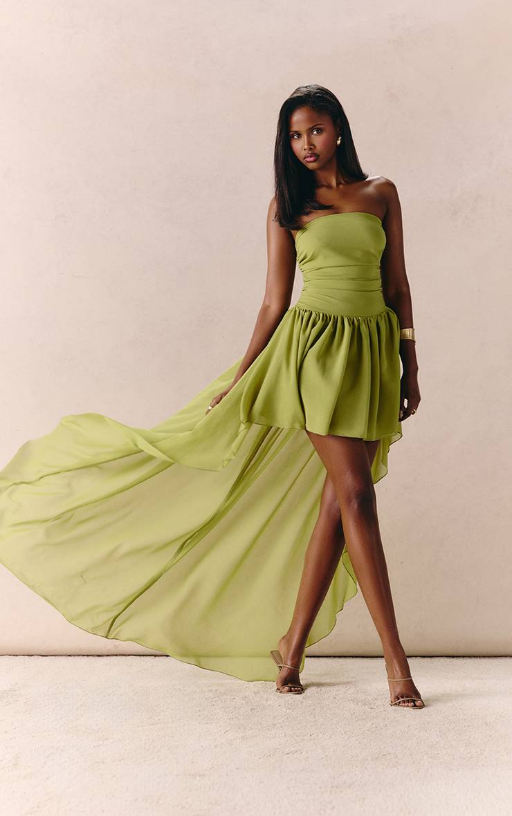 Vert Pomme Robe Mini Drapée Bandeau Froncée En Mousseline