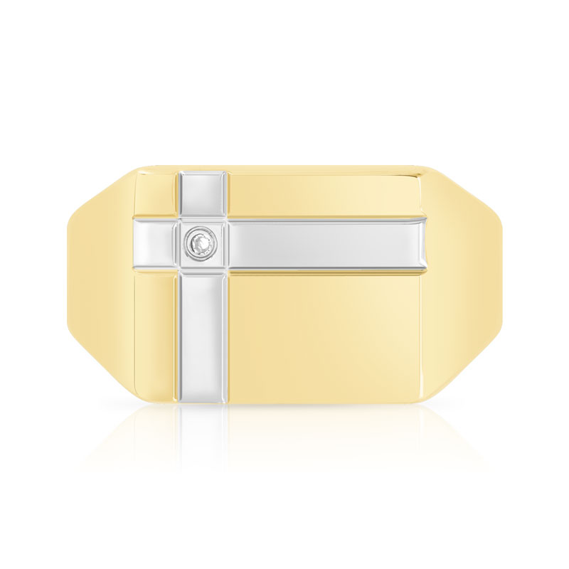 Chevalière or 375 2 tons rectangle diamant