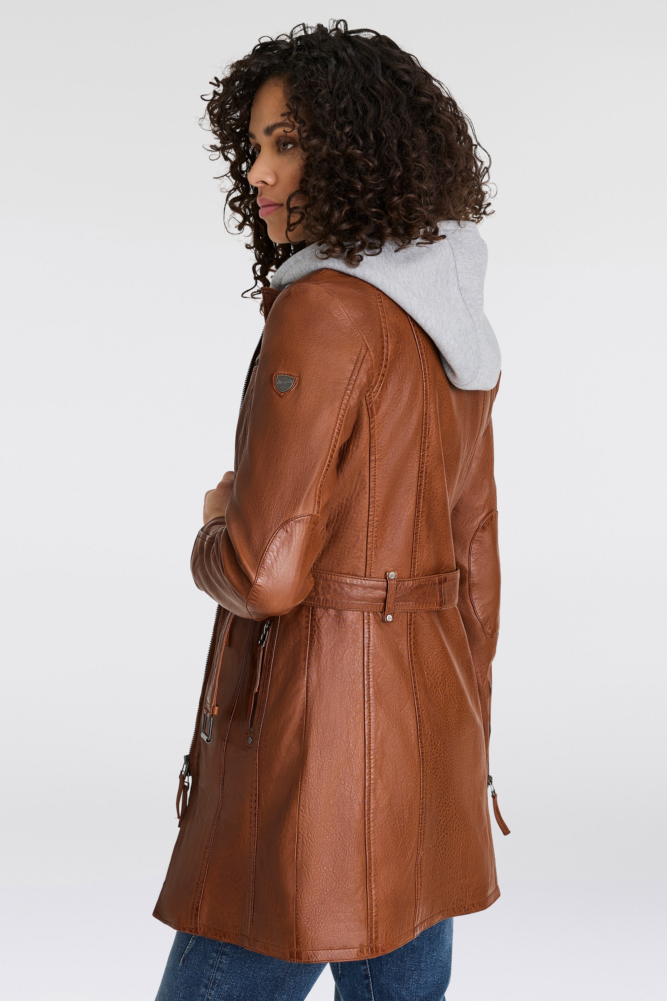 Mauritius Lederjacke »Bente OT 2« mit Kapuze (mit Gürtel) lange Lederjacke mit Gürtel & abnehmbarem Kapuzen-Inlay