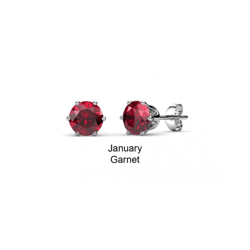 Boucles d'oreilles Birth Stone Janvier - Argenté et Rouge