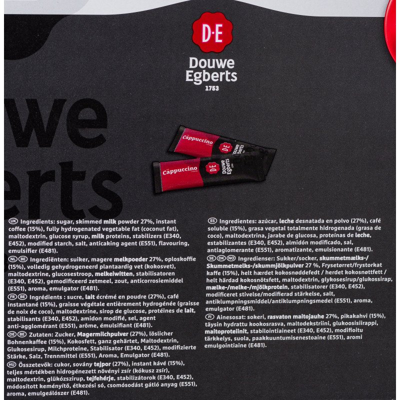 Sticks de Cappuccino soluble Douwe Egberts - Boîte distributrice de 80