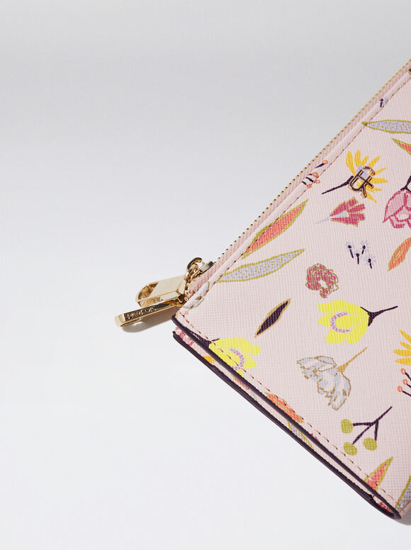 Carteira com estampa floral - Bege
