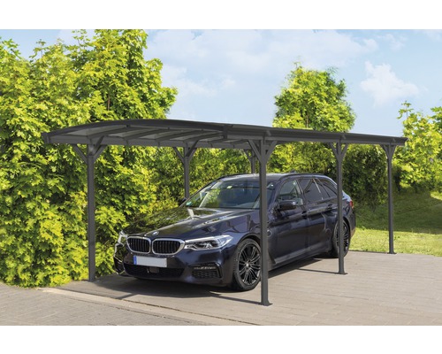 Enkele carport WESTMANN ronde boog 6 mm dubbelwandige polycarbonaatplaten 15 m² incl. regengoot 300 x 505 cm antraciet