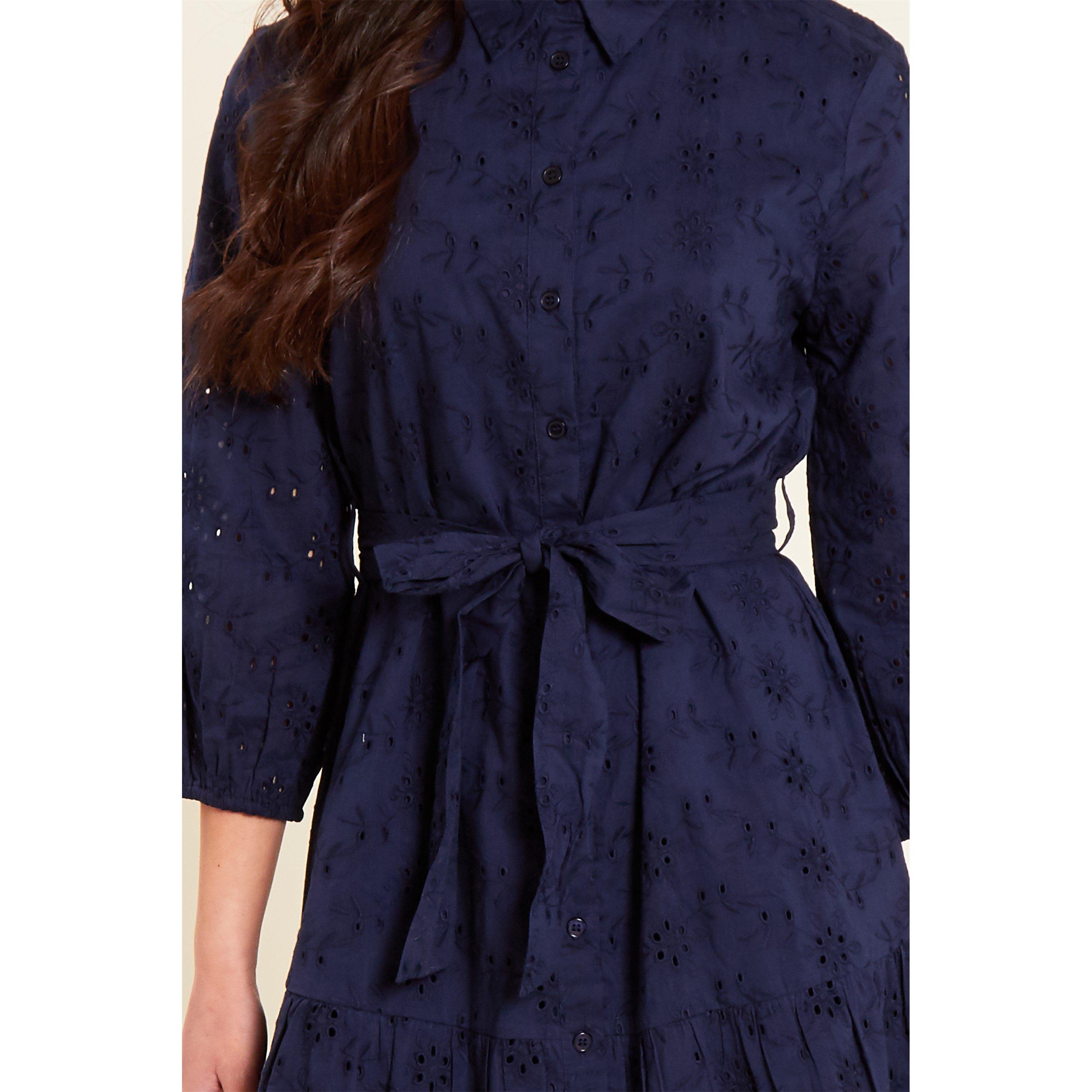 Be You Broderie Broderie Tie Waist Shirtdress