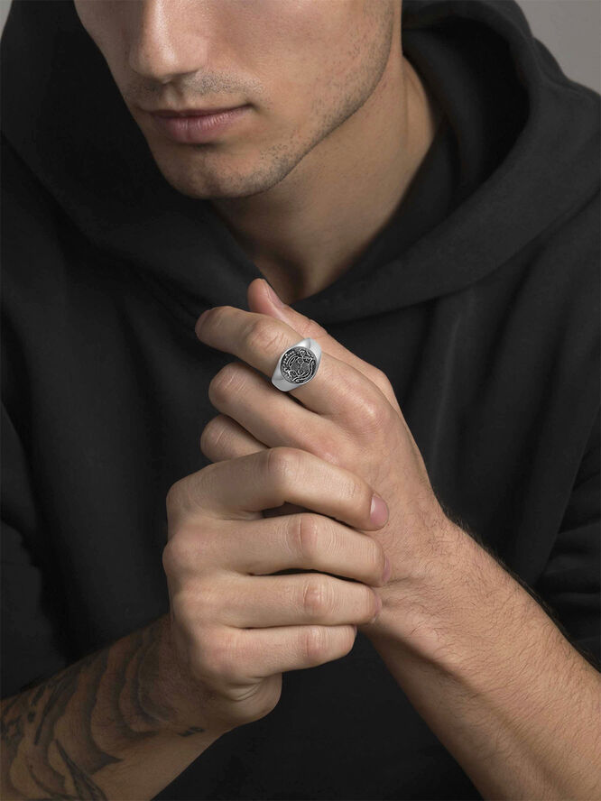 Nialaya Men's Stainless Steel Crest Ring Silver