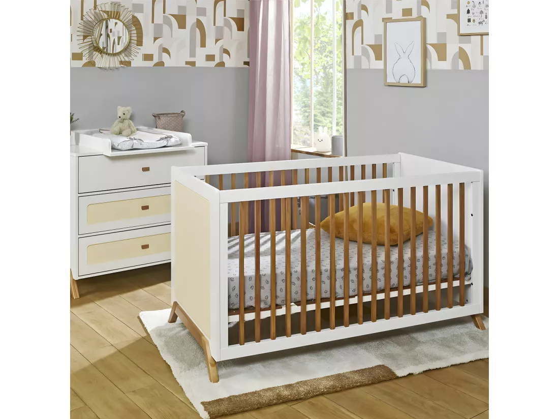 Lit bébé avec matelas 70x140 cm panneaux de fibres blanc AZU