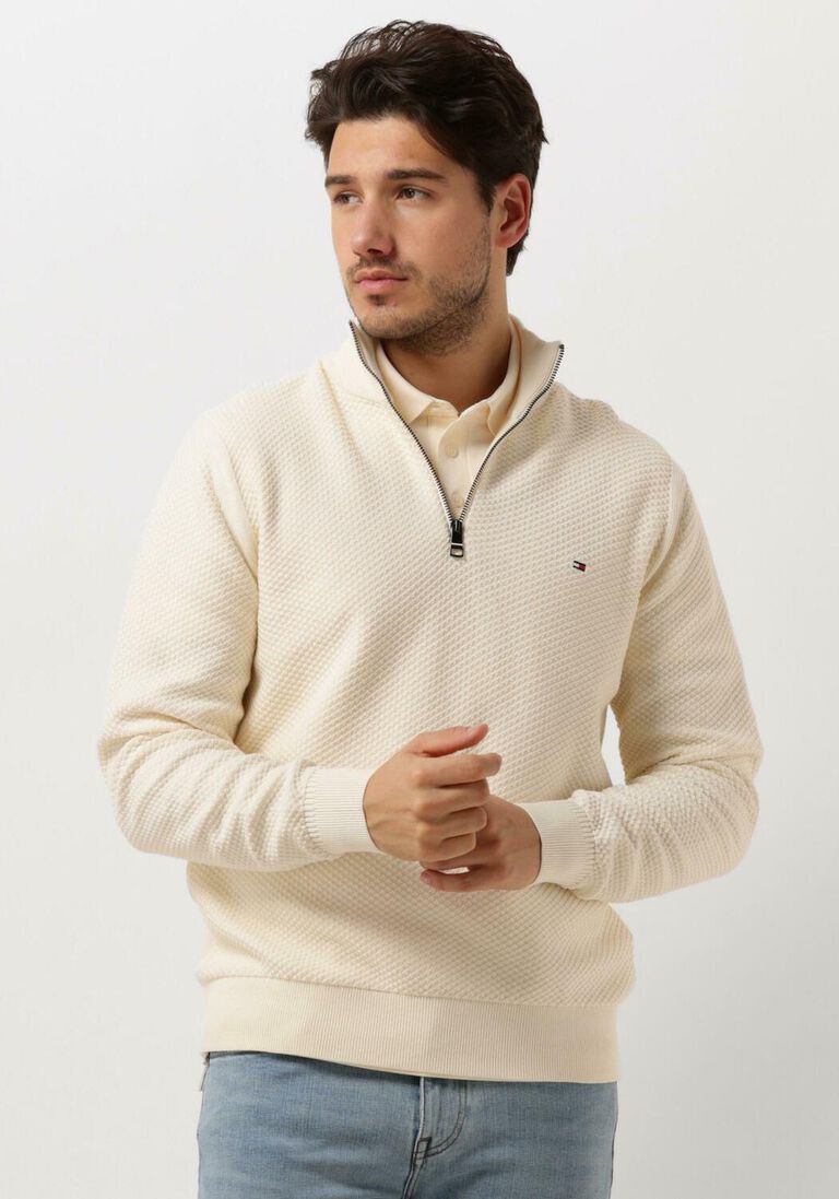 TOMMY HILFIGER beige tommy hilfiger trui oval structure zip mock