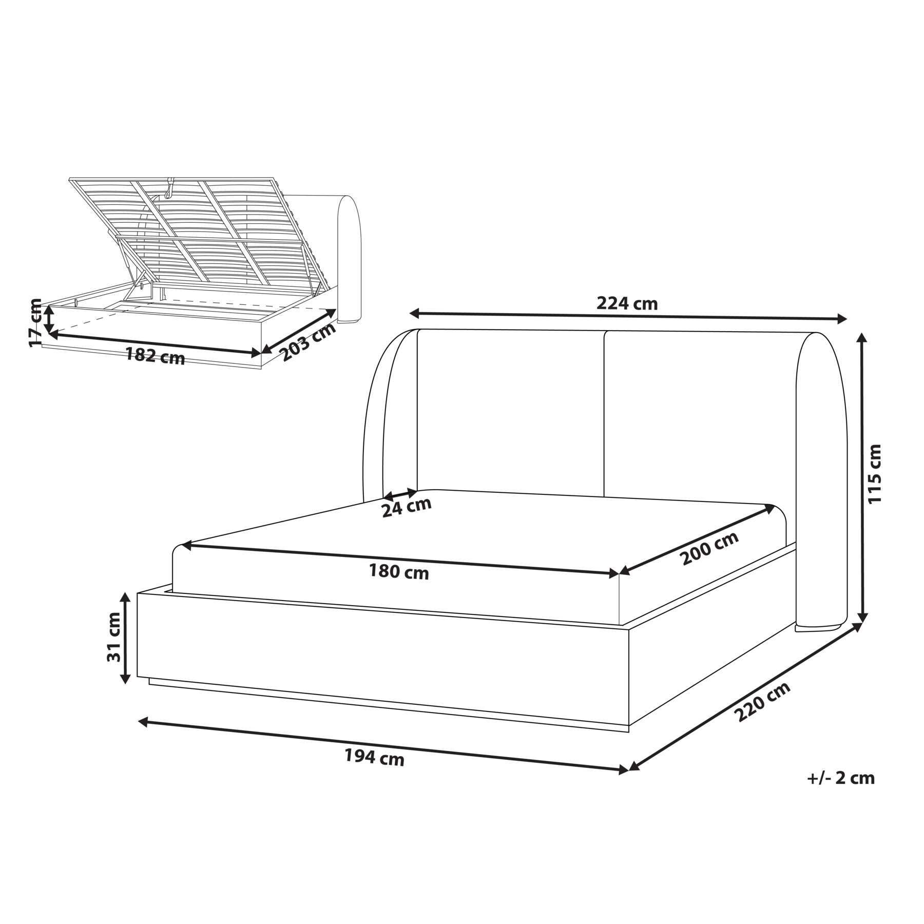 Beliani - MONESTIER - Tweepersoonsbed - Wit - 180 x 200 cm - Polyester