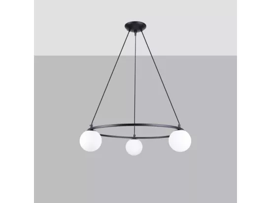Lustres Yoli moderne en acier/verre - 3 sources lumineuses - L.65 x H.98 cm - noir