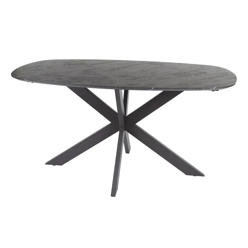 Eettafel Zwart Marmerlook - 150x90x76cm - Deens Ovaal