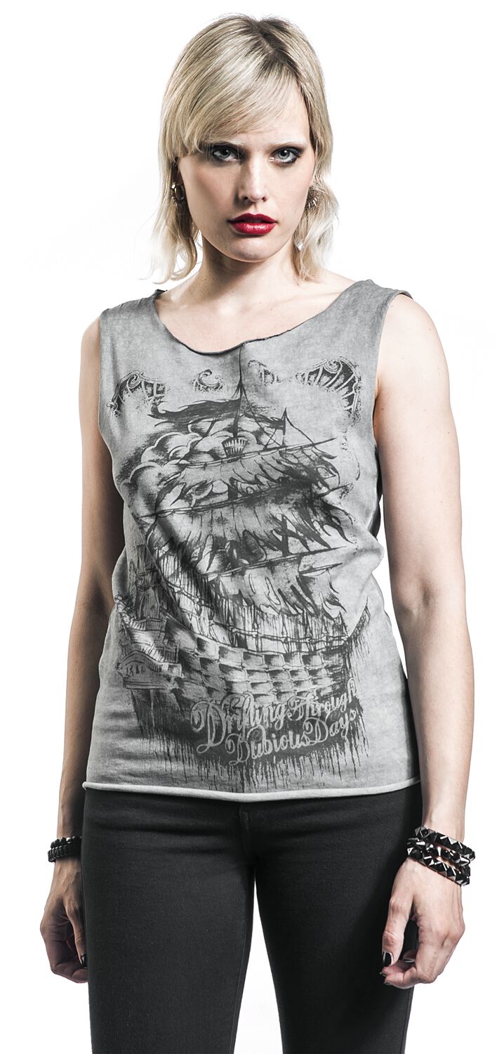 Haut Gris Avec Découpes & Imprimé | Black Premium by EMP Top