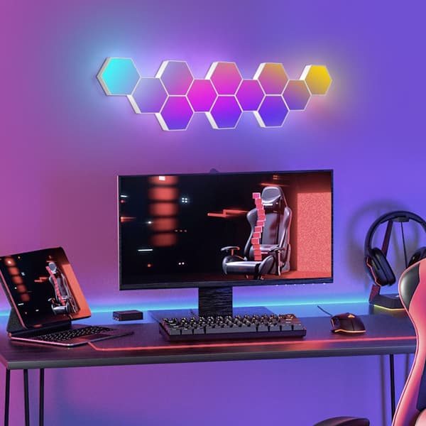 LED Veggbelysning Hexagon / Honeycomb / Quantum med fjernkontroll - 6 Moduler