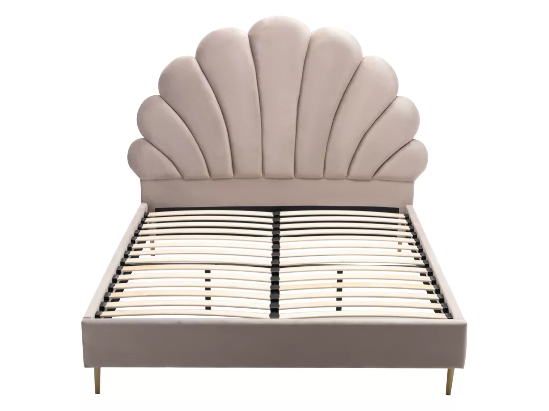 Lit coquillage 140 x 190 cm - Velours - Beige - LIVAYA
